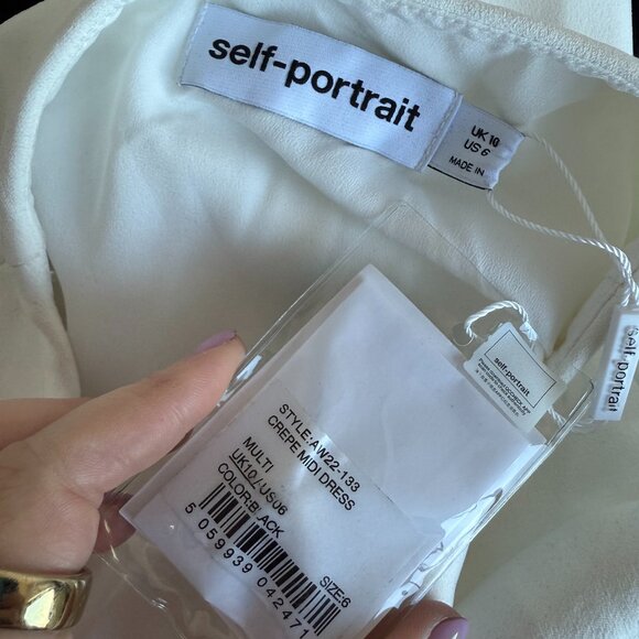 NWT Self-Portrait Crepe Midi Dress Bow Accent Jacket-inspired Pleated Skirt Sz 6 - Picture 3 of 9